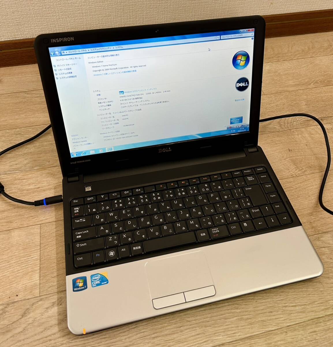 【自宅保管品】DELL製/コンパクトノートパソコン/PC/windoWs 7 Home Premium/Intel（R）HDD/メモリ4GB（3.78GB使用）ライセンス承認/_画像6