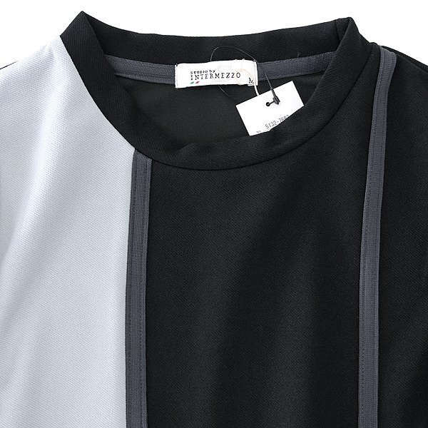 新品 インターメッツォ ブロッキング カルゼ ジャージー プルオーバー M 黒 灰 【I54570】 INTERMEZZO 丸首 クルーネック トレーナー_画像2