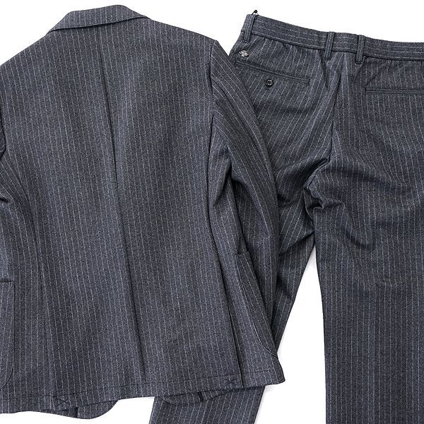 新品 6.1万 ジーステージ DOWN FABRIC 起毛 ストライプ ジャージー スーツ 48(L) 灰 【J45975】 秋冬 ダウン サキソニー セットアップ_画像4