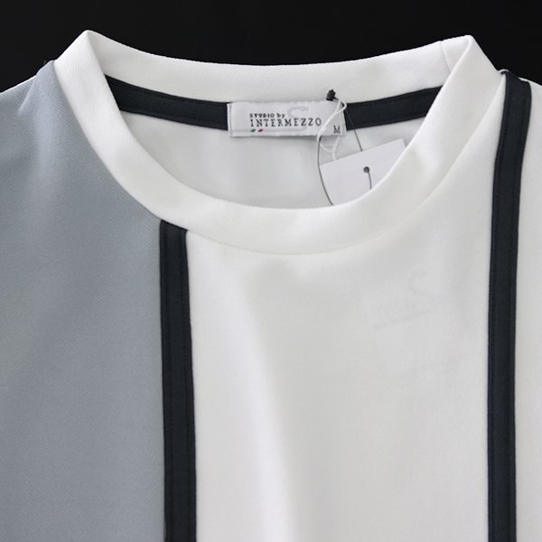 新品 インターメッツォ ブロッキング カルゼ ジャージー プルオーバー L 白 灰 黒 【I51561】 INTERMEZZO 丸首 クルーネック トレーナー_画像2