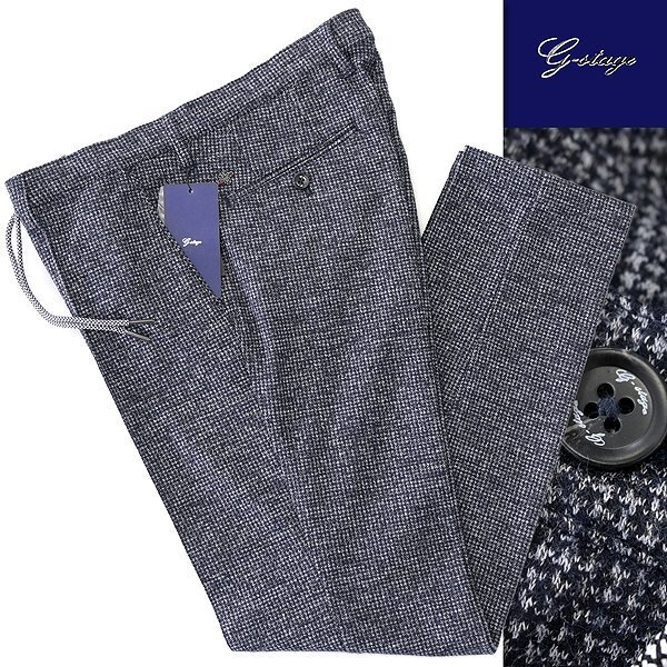 新品 ジーステージ 起毛 ジャージー 千鳥柄 スラックス 46(M) 濃灰 【2-10501_4_46】 秋冬 メンズ ウール ニット イージー パンツ G-stage_画像1