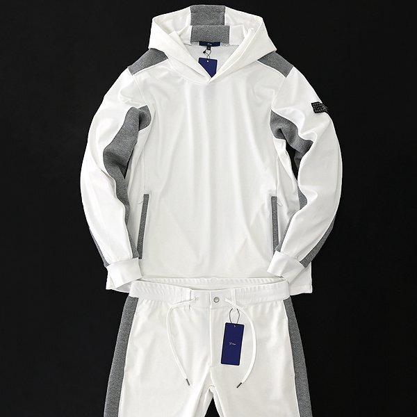 新品 ジーステージ コンビ ジャージー プルオーバー パーカー 50(XL) 白 灰 【6-30405_1_50】 秋冬 G-stage フード フーディー ゴルフ_画像10