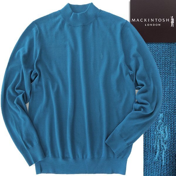 新品 3.3万 マッキントッシュロンドン 14G ウォッシャブル モックネック ニット L 青 【I47226】 秋冬 メンズ ウール セーター ハイゲージ_画像1