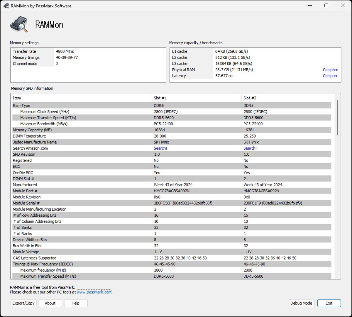 SKHynix　DDR5-5600 SO-DIMM　16GB×2枚 計32GB　ノートPC用_画像4