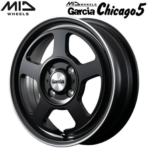 MID WHEELS Garcia Chicago5 1本 セミグロスブラック/ヴァーレイ+フランジポリッシュ 4.0J-12インチ 4穴/PCD100+42_画像1