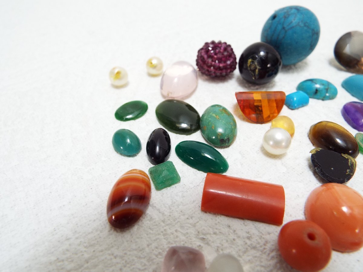【100円スタート】外し石 ルース色々　約76.4ｇ ターコイズ、珊瑚、ホワイトオパール、アメシスト他_画像2