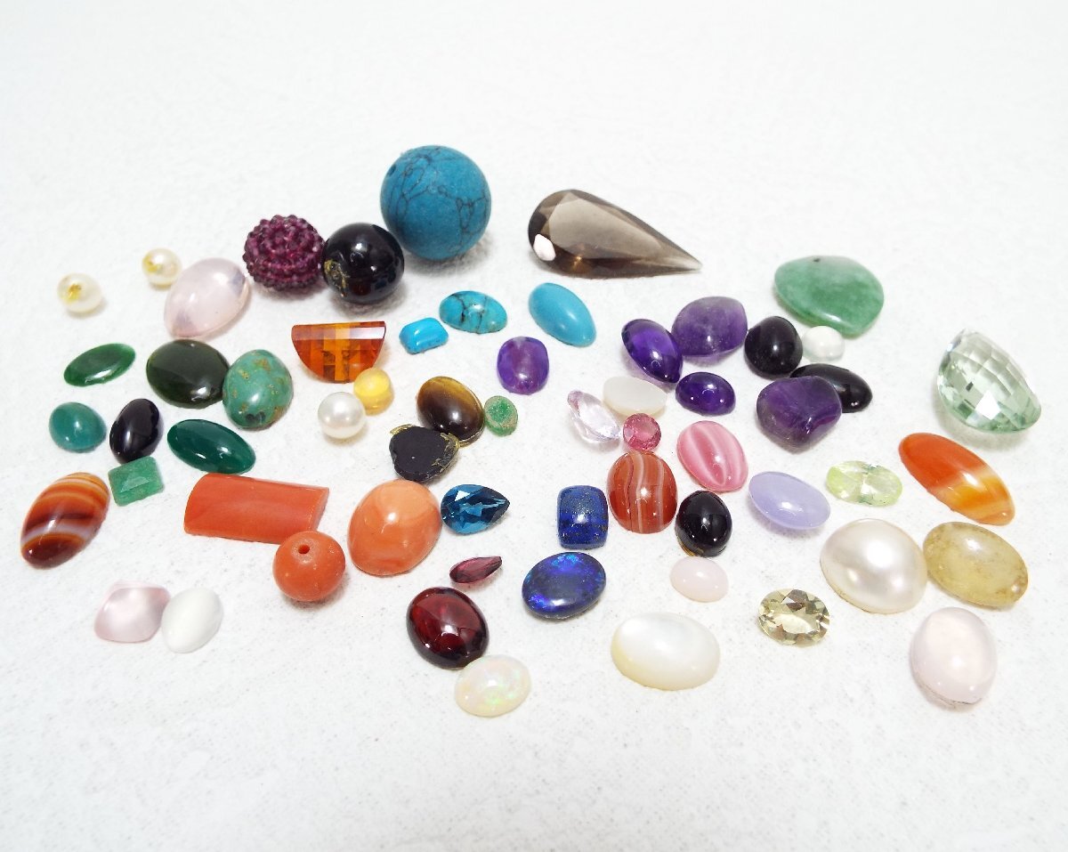 【100円スタート】外し石 ルース色々　約76.4ｇ ターコイズ、珊瑚、ホワイトオパール、アメシスト他_画像1