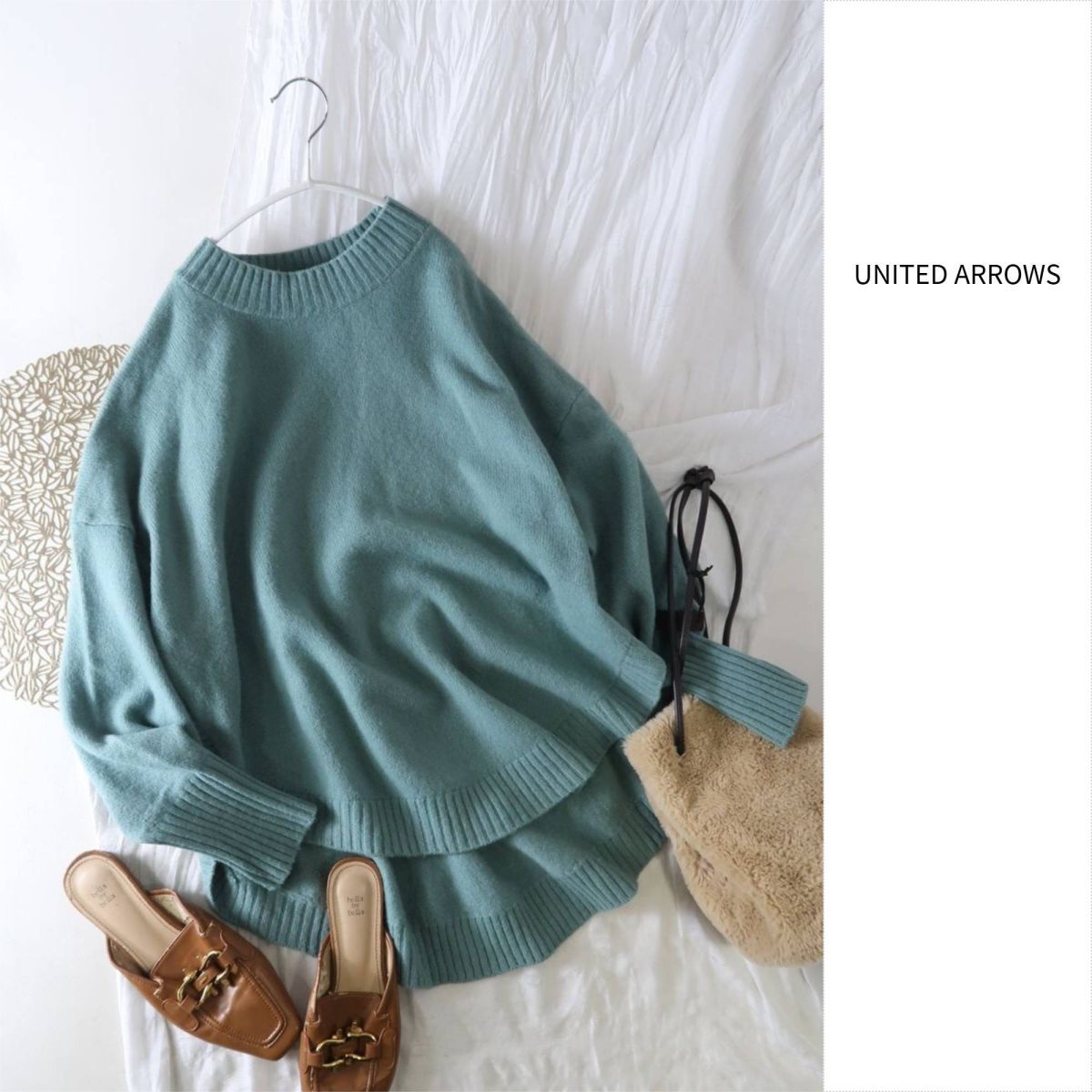 1.5万☆ユナイテッドアローズ UNITED ARROWS☆＜STYLE for LIVING＞毛100% ラウンドヘム ニットプルオーバー☆E-M 6668_画像1