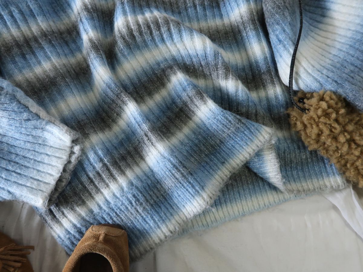 1.4万☆ローズバッド購入/ミラーミラー Mirror Mirror on the wall☆カラーオンブレボーダー ビッグニット Fサイズ☆E-M 6657_画像6