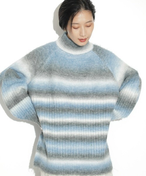 1.4万☆ローズバッド購入/ミラーミラー Mirror Mirror on the wall☆カラーオンブレボーダー ビッグニット Fサイズ☆E-M 6657_画像3