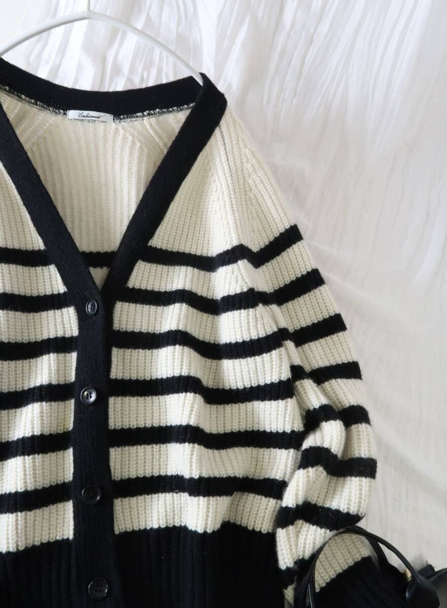2.4万☆2022AW☆アンシェヌマン enchainement☆Tasmanianwool Rib CD ボーダーカーディガン Fサイズ 日本製☆A-O 6365_画像2