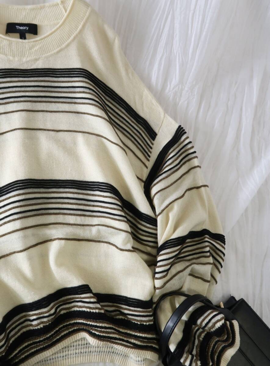 2.9万☆2022年☆セオリー Theory☆洗える Bering Otto Stripe PO / ボーダーニットプルオーバー Sサイズ☆M-B 6279_画像5