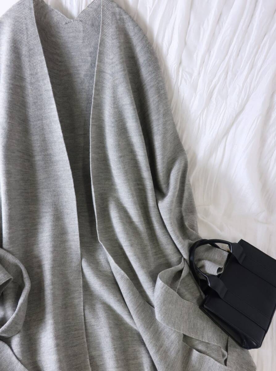 1.7万☆ノーリーズ NOLLEYS☆毛100% ホールガーメントベルト付き羽織り カーディガン 38サイズ 日本製☆R-O 6503_画像2
