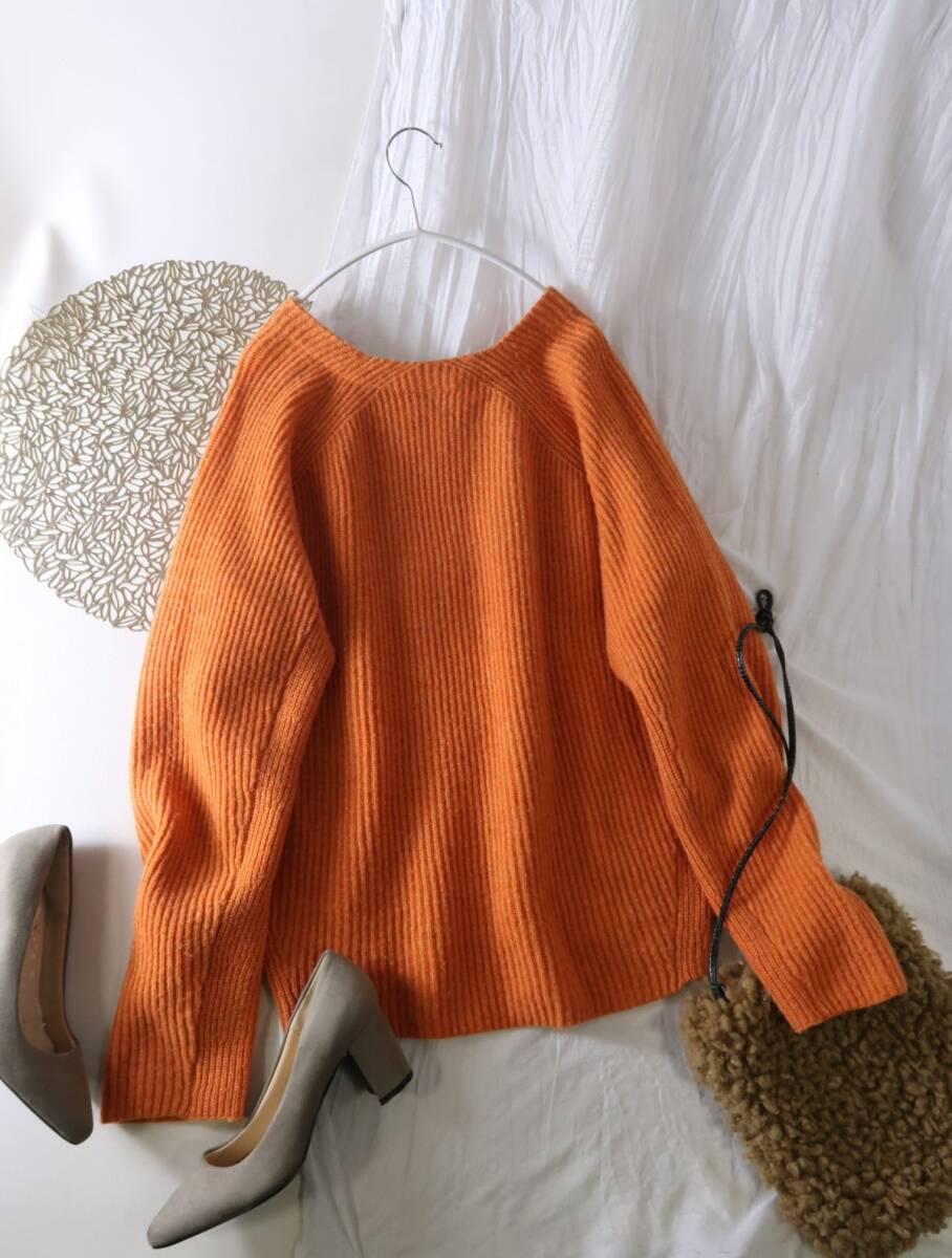 1.7万☆アダムエロペ Adam et Rope'☆ゼニアバルファ社製糸☆毛100% ウール畦Ｖネックプルオーバー Fサイズ☆A-O 6748_画像8