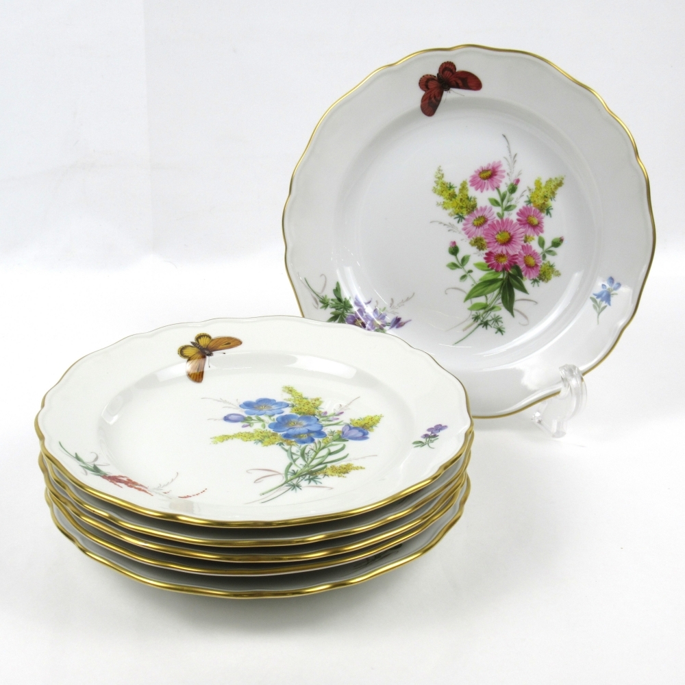 1 иен ~ Meissen Meissen цветок букет природа принцип цветок . бабочка примерно 18cm plate итого 6 пункт 4361665