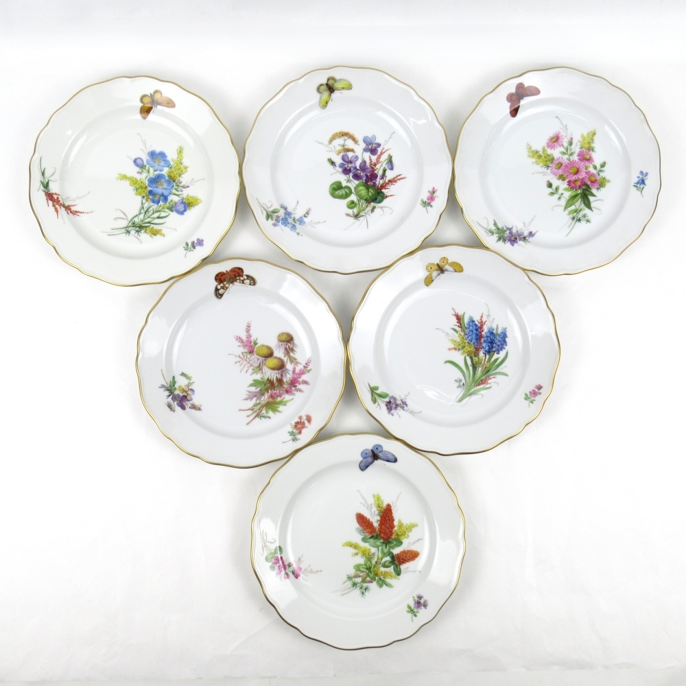1 иен ~ Meissen Meissen цветок букет природа принцип цветок . бабочка примерно 18cm plate итого 6 пункт 4361665