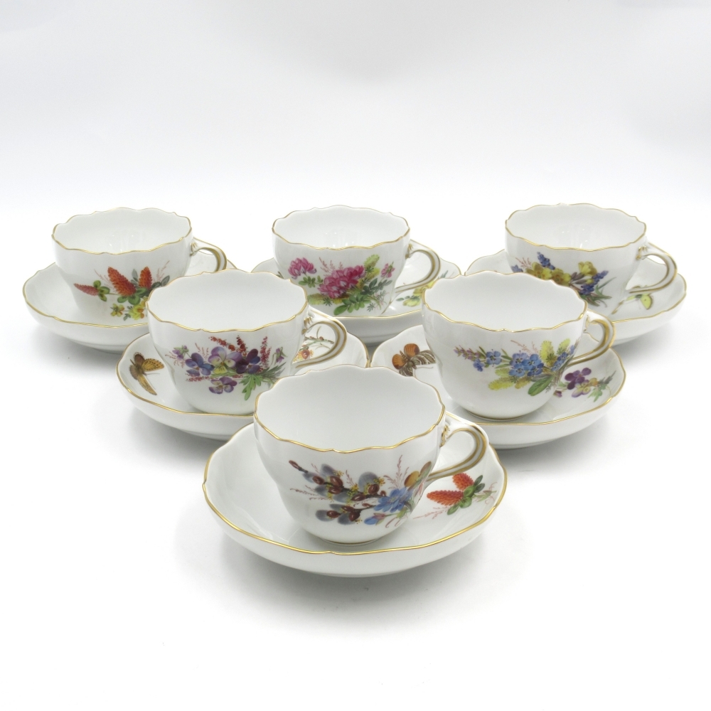 1 иен ~ Meissen Meissen цветок букет природа принцип цветок . бабочка cup & блюдце 6 покупатель итого 12 пункт * включение в покупку не возможно 4288748