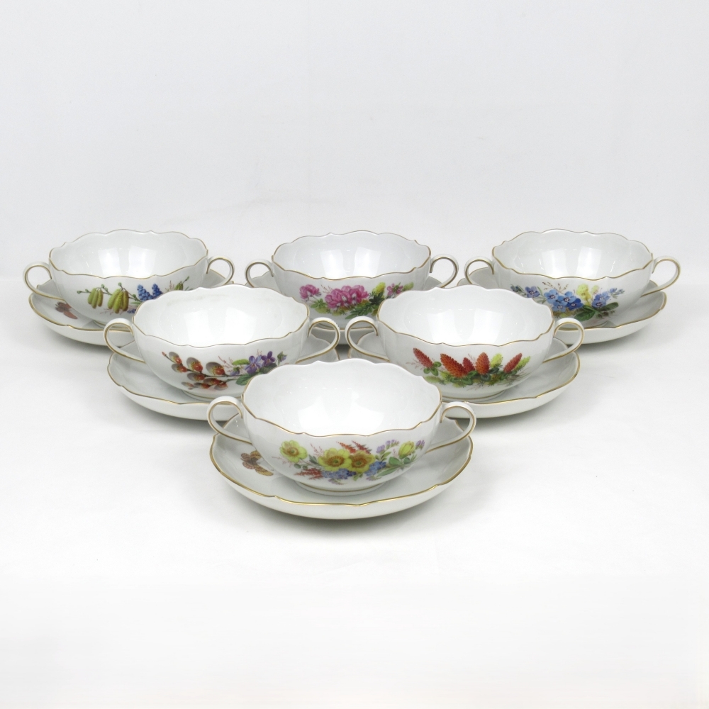 1 иен ~ Meissen Meissen цветок букет природа принцип цветок . бабочка суповая чашка & блюдце 6 покупатель итого 12 пункт * включение в покупку не возможно 4361647