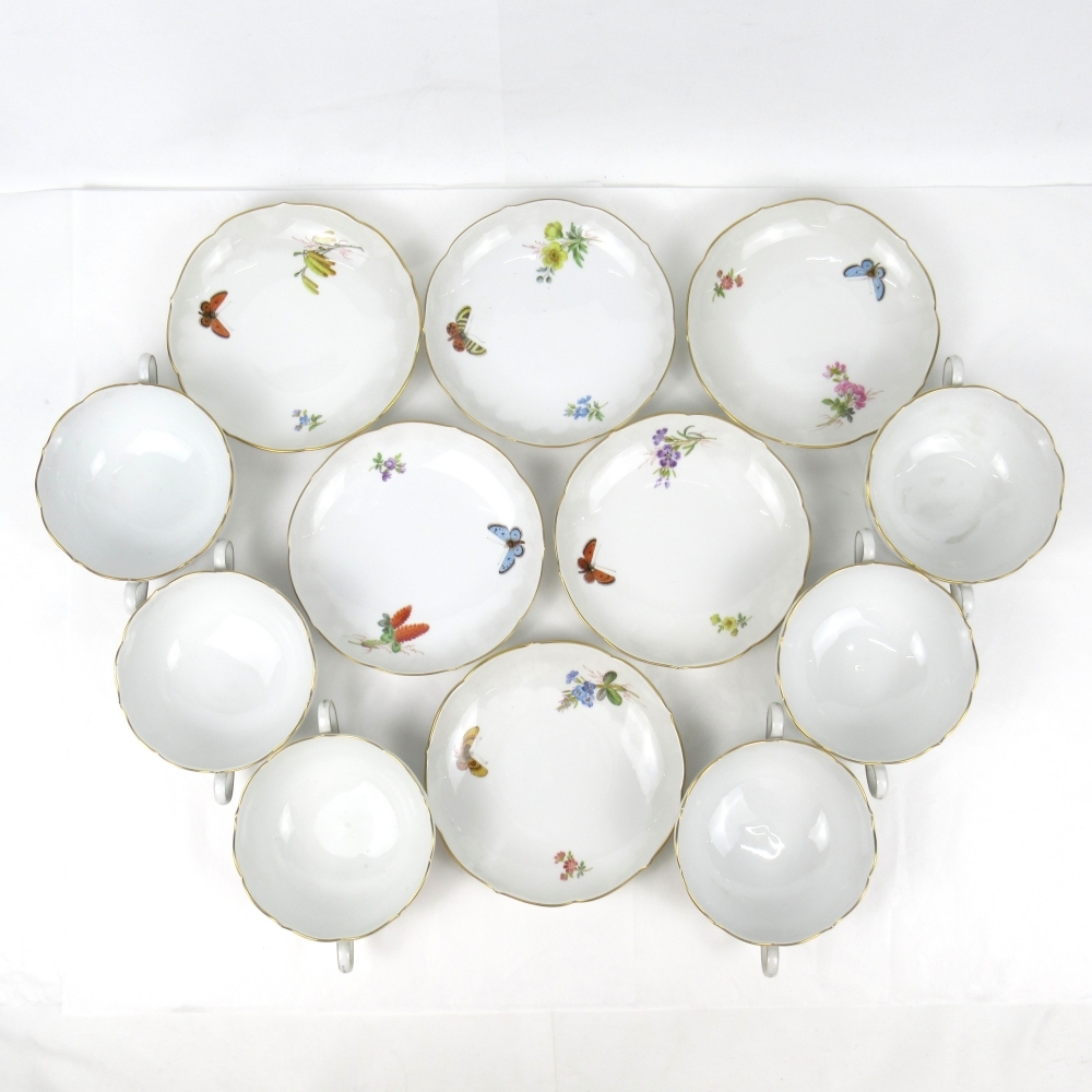 1 иен ~ Meissen Meissen цветок букет природа принцип цветок . бабочка суповая чашка & блюдце 6 покупатель итого 12 пункт * включение в покупку не возможно 4361647