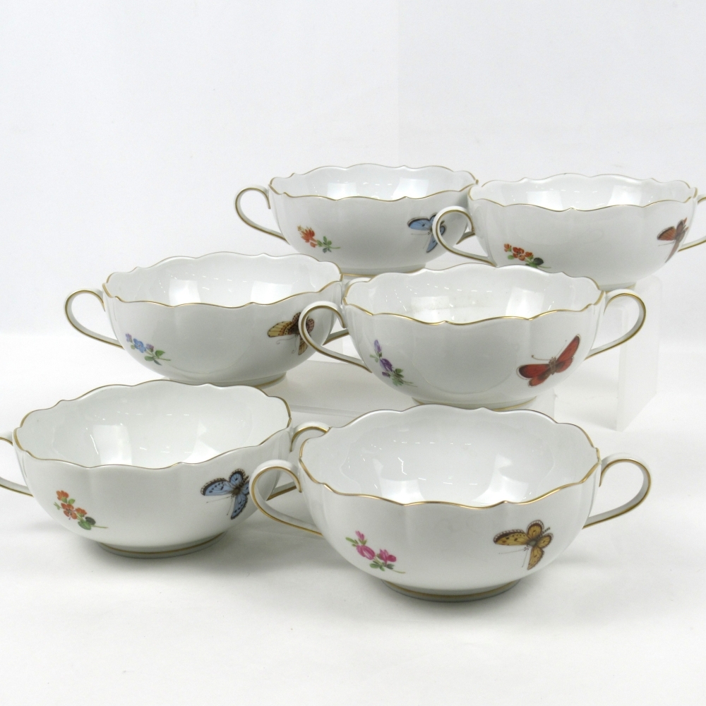 1 иен ~ Meissen Meissen цветок букет природа принцип цветок . бабочка суповая чашка & блюдце 6 покупатель итого 12 пункт * включение в покупку не возможно 4361647