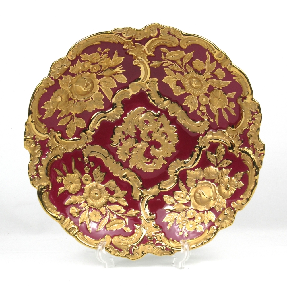 1 иен ~ Meissen Meissen B пена Granz Gold красный золотая краска примерно 31cm plate * включение в покупку не возможно 4346646