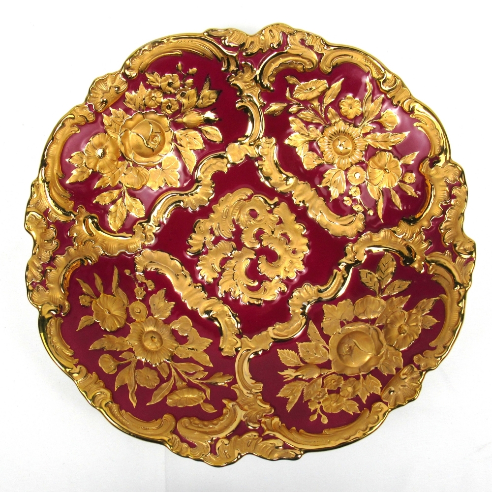 1 иен ~ Meissen Meissen B пена Granz Gold красный золотая краска примерно 31cm plate * включение в покупку не возможно 4346646