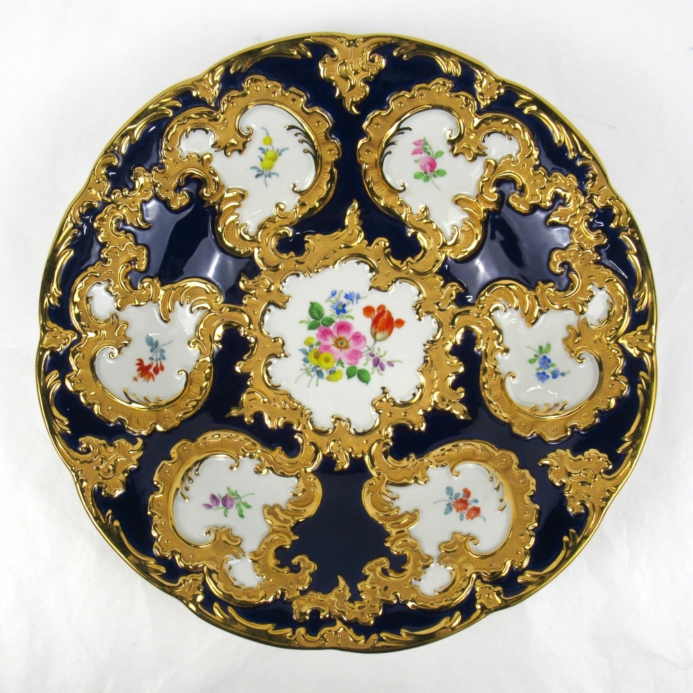 1 иен ~ Meissen Meissen B пена цветок букет Granz Gold 7. окно маленький цветок золотая краска голубой примерно 28cm plate * включение в покупку не возможно 4346643