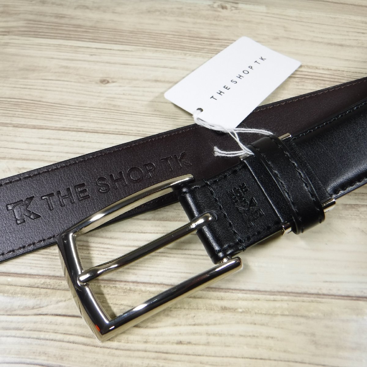 V353 タケオキクチ 日本製新品 黒 シンプル 牛革 スムースレザーベルト ビジネスベルト カジュアル THE SHOP TK TAKEO KIKUCHI_画像4