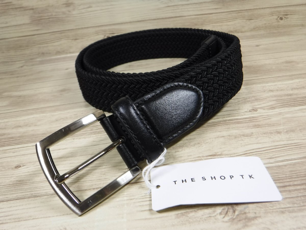 V355 タケオキクチ 新品 黒 35ｍｍ ストレッチゴム 伸縮 編み込みメッシュベルト THE SHOP TK ゴルフ、スポーツに最適 TAKEO KIKUCHI_画像2