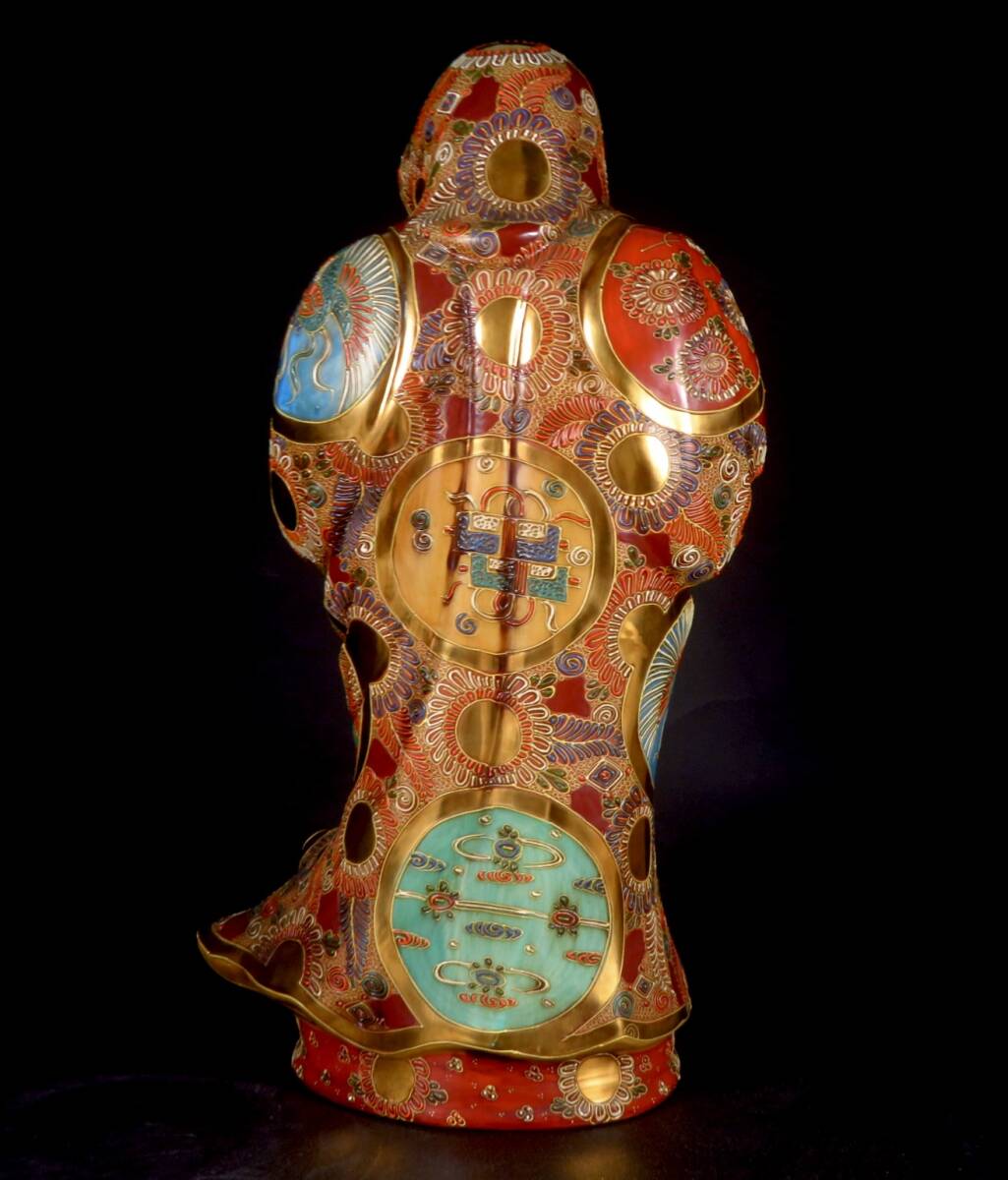 【SAKURAYA】高さ60cmの大型作品【九谷焼 金彩 色絵 達磨大師 立像/九谷 八幡窯】置物 オブジェ 細密彫刻 時代 希少 骨董品 古美術品_画像6