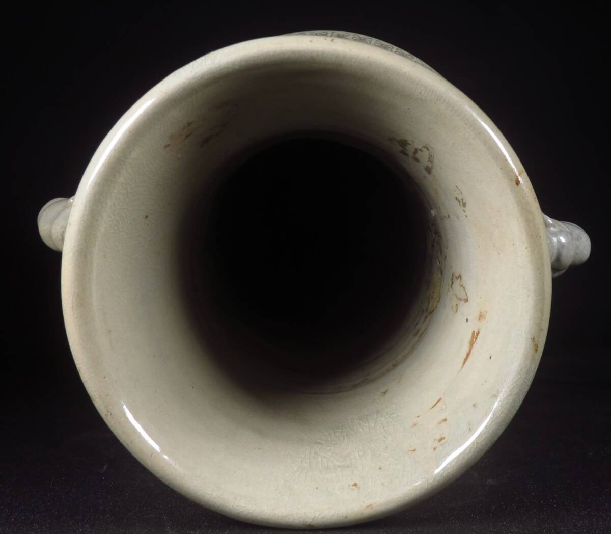 【SAKURAYA】最上位作 高さ50cmの希少な作品【献上唐津 象嵌雲鶴文象耳付大花瓶】壷 壺 献上手 古唐津 唐津焼 珍品 三階菱 家紋 骨董品_画像8