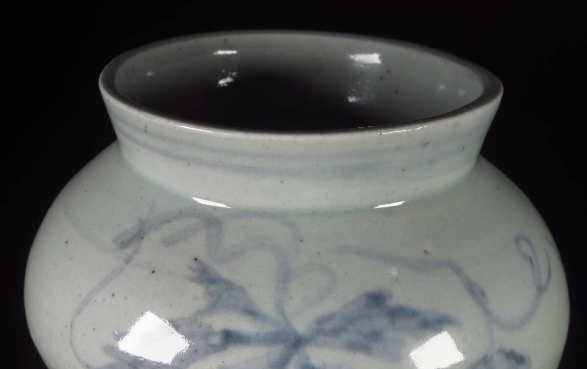 【SAKURAYA】朝鮮古美術【李朝 白磁 染付葡萄文花瓶】壷 壺 朝鮮古陶磁 時代 高麗 韓国 茶道具 分院 古作 骨董品 古美術品 高さ21cm_画像5