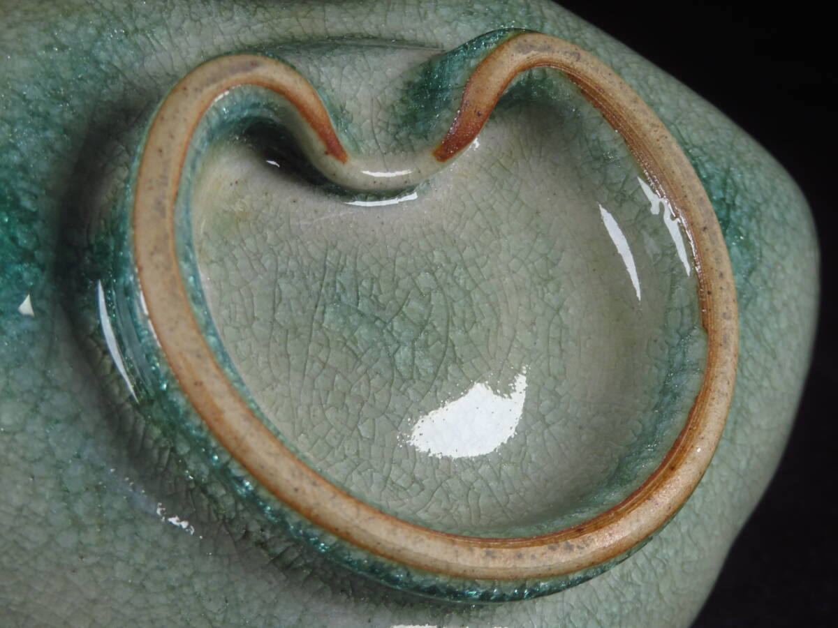 【SAKURAYA】江戸時代 尾張徳川家への献上品 御深井焼 葵葉形皿 向付 青磁 小皿 茶道具 希少品 時代 骨董品 古美術品 全長17cm_画像10