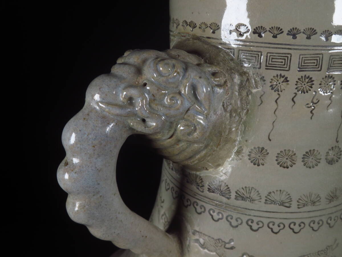 【SAKURAYA】最上位作 高さ50cmの希少な作品【献上唐津 象嵌雲鶴文象耳付大花瓶】壷 壺 献上手 古唐津 唐津焼 珍品 三階菱 家紋 骨董品_画像10