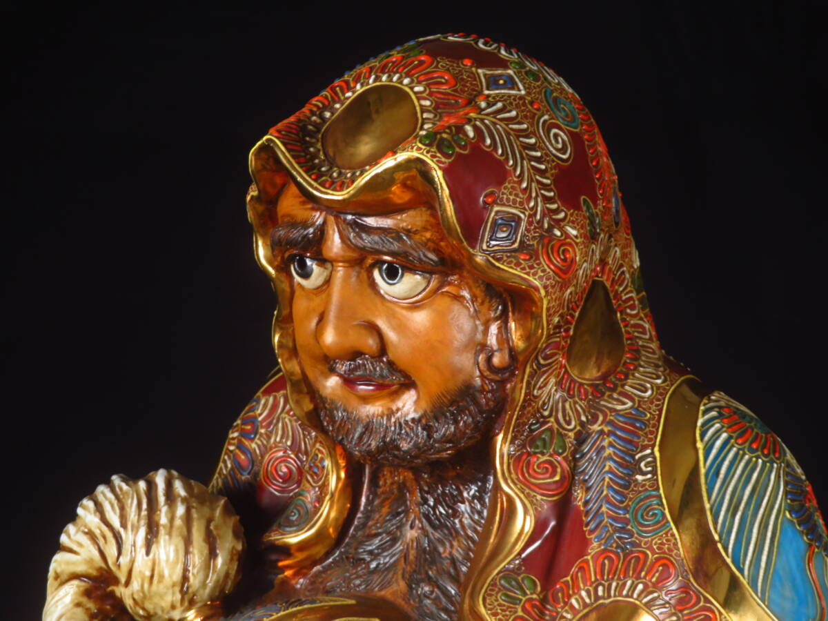 【SAKURAYA】高さ60cmの大型作品【九谷焼 金彩 色絵 達磨大師 立像/九谷 八幡窯】置物 オブジェ 細密彫刻 時代 希少 骨董品 古美術品_画像8