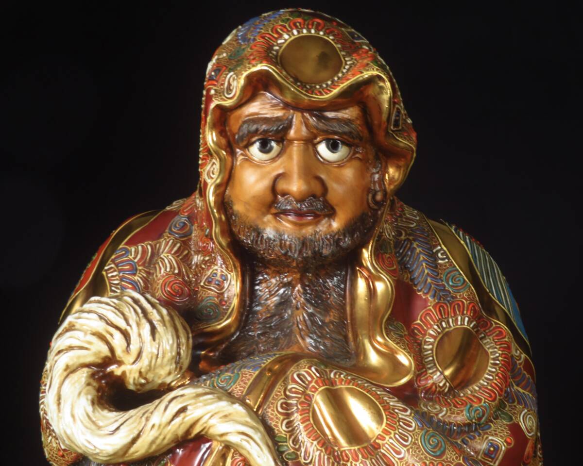 【SAKURAYA】高さ60cmの大型作品【九谷焼 金彩 色絵 達磨大師 立像/九谷 八幡窯】置物 オブジェ 細密彫刻 時代 希少 骨董品 古美術品_画像2