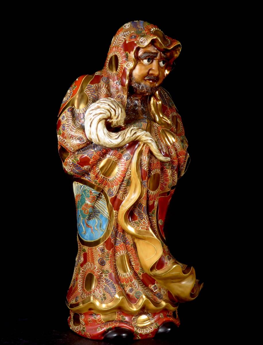 【SAKURAYA】高さ60cmの大型作品【九谷焼 金彩 色絵 達磨大師 立像/九谷 八幡窯】置物 オブジェ 細密彫刻 時代 希少 骨董品 古美術品_画像7