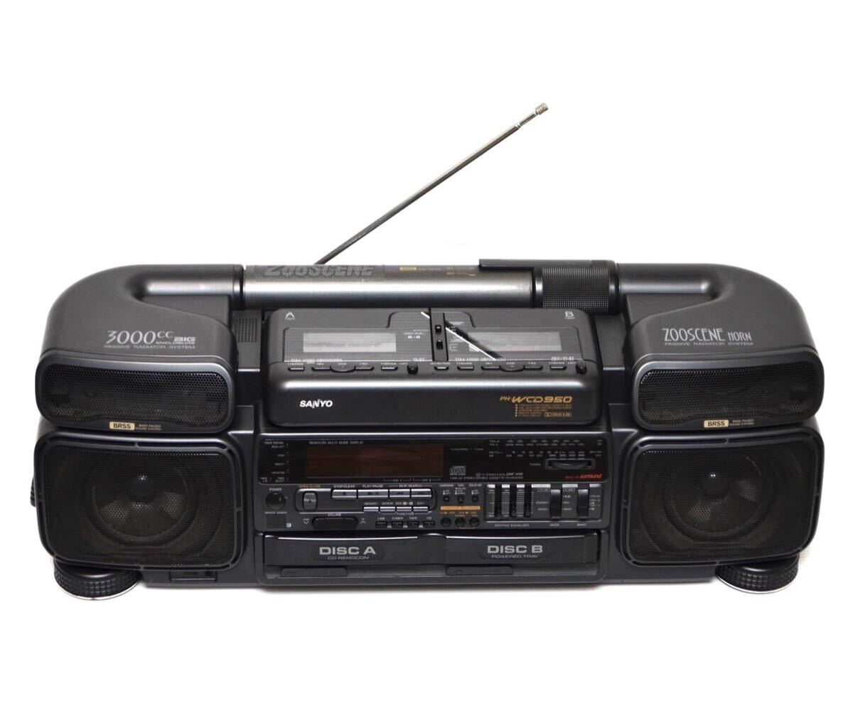 【入手困難/リモコン付】SANYO サンヨー PH-WCD950 ZooSCENE ズシーン CD ラジカセ ダブルカセット 2CD バブルラジカセ TAPE ラジオ AM FM_画像2