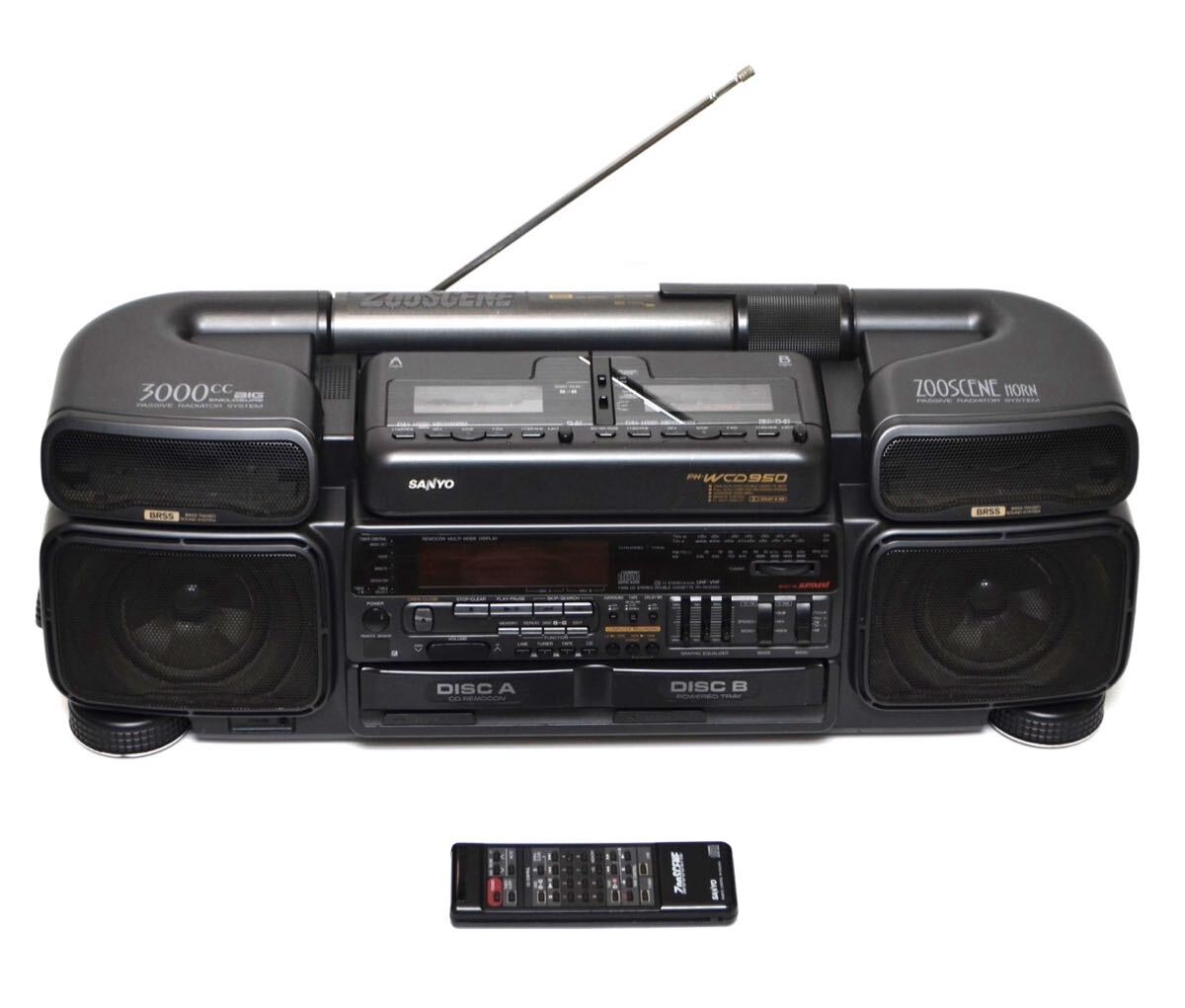 【入手困難/リモコン付】SANYO サンヨー PH-WCD950 ZooSCENE ズシーン CD ラジカセ ダブルカセット 2CD バブルラジカセ TAPE ラジオ AM FM_画像1