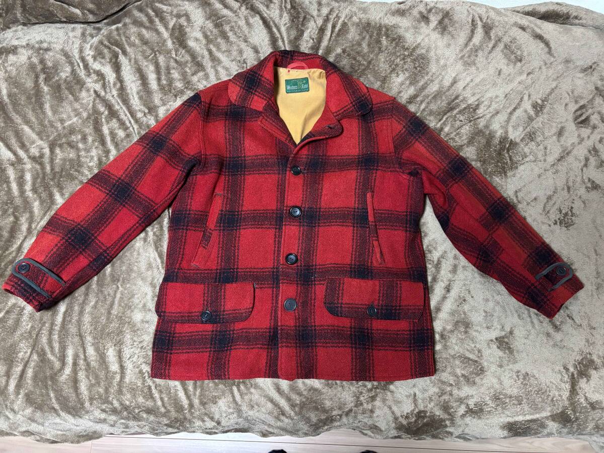 50s モンゴメリーワード マッキーノジャケット ハンティングジャケット ウール チェック ヴィンテージ 赤 黒 レッド メンズ_画像1
