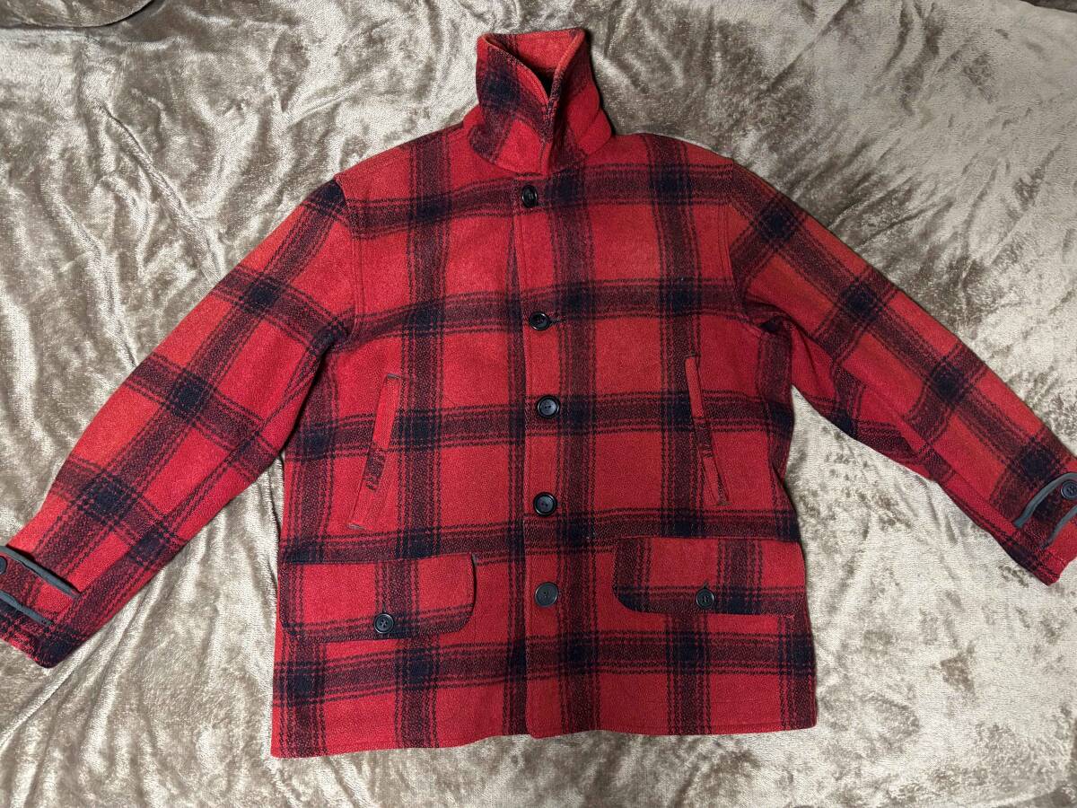 50s モンゴメリーワード マッキーノジャケット ハンティングジャケット ウール チェック ヴィンテージ 赤 黒 レッド メンズ_画像2