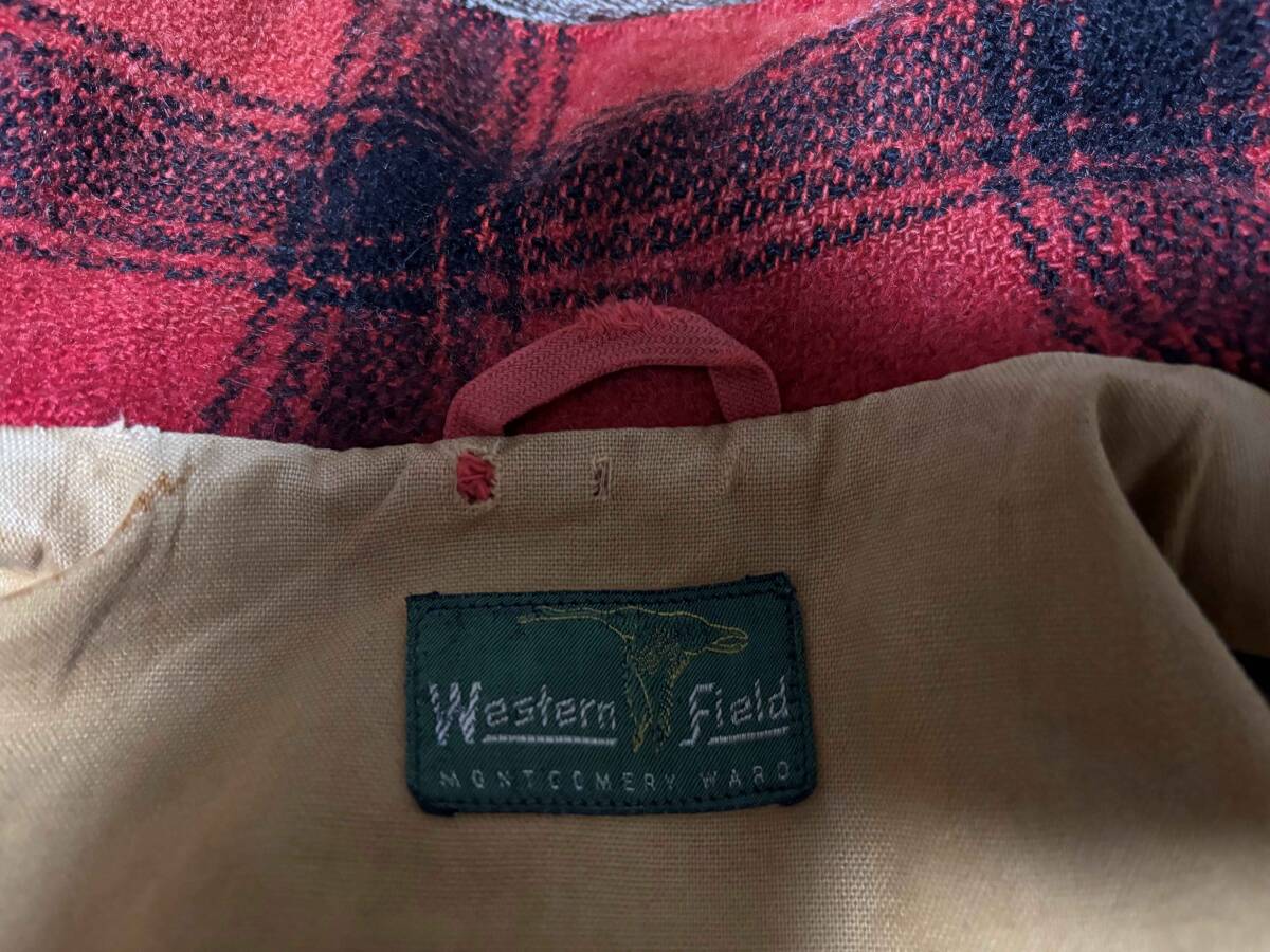 50s モンゴメリーワード マッキーノジャケット ハンティングジャケット ウール チェック ヴィンテージ 赤 黒 レッド メンズ_画像4