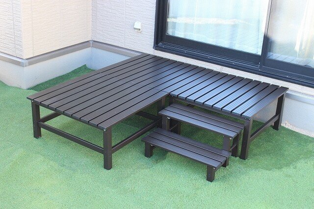 新品@アルミデッキ縁台 デッキ 大 単品(TAN-927-180)約幅177×奥行90×高さ42cm(縁台 濡れ縁 キット ステップ 庭 ガーデニング)_画像2