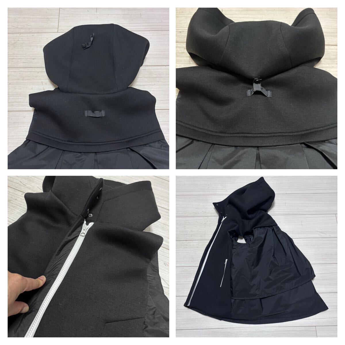 美品■SCOT CLUB■異素材ドッキング ダウンベスト 切替 フード パーカー 9 M 黒 ブラック アジャスター スコットクラブ 定価.33,000円_画像9