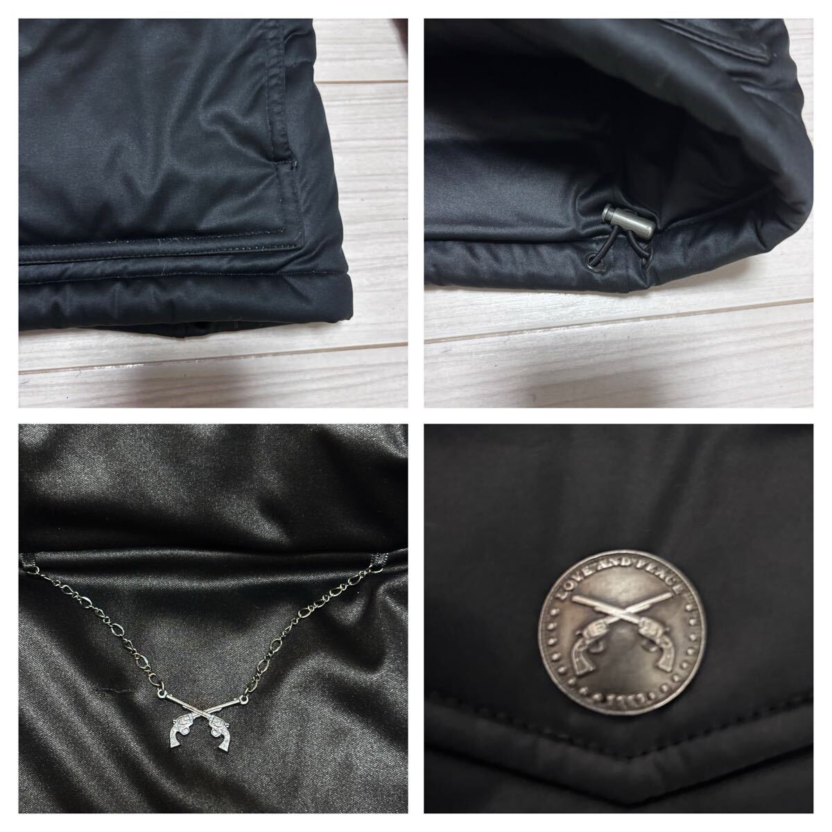 良品■roar ロアー■ダウンジャケット ２丁拳銃 マットサテン ストレッチ 2 M ブラック コンチョボタン チェーンハンガーループ ワッペン_画像9