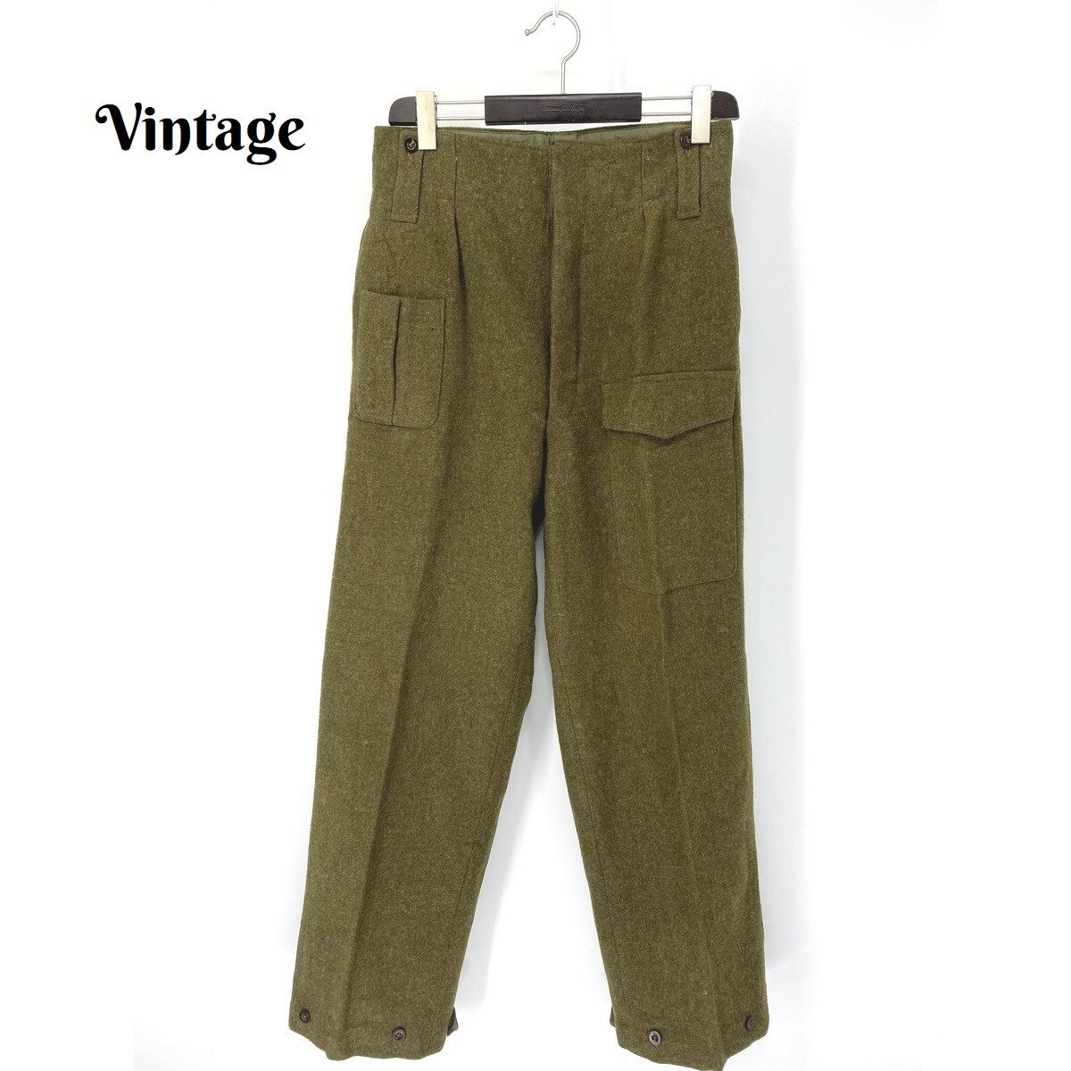 A6445/ビンテージ 20s30s40s50s フランス軍 美品 厚手 メルトン ウール ミリタリー ワーク トラウザーズ グルカパンツ 51 カーキ/メンズ_画像1