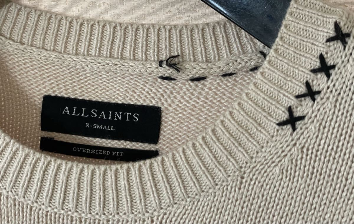 定価33,000円★ALL SAINTS 20-21aw ロゴ ダメージ加工 オーバーサイズ ニット オールセインツ ライダース _画像5