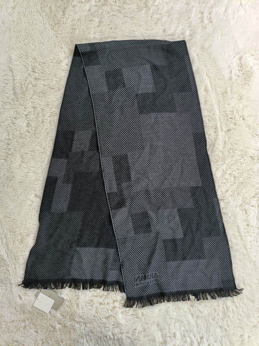 ARMANI COLLEZIONI アルマーニコレッツオーニ マフラー【サイズ36cm×176cm】【ウール100%】【タグ付】1000円スタート_画像2