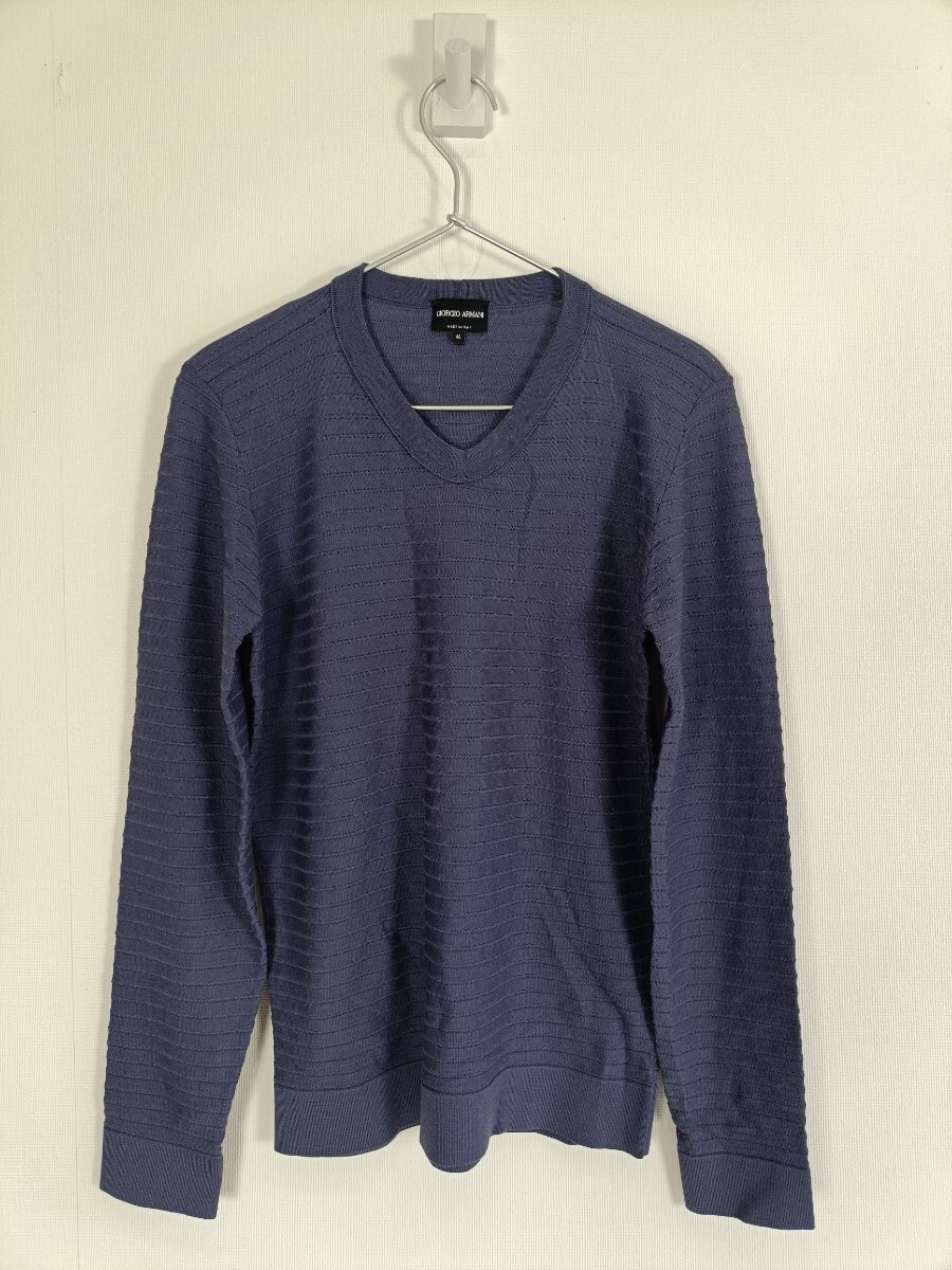 GIORGIO ARMANI ジョルジオアルマーニ ニット【サイズ46 M相当】【ボーダー】【Vネック】【カシミヤ混】【薄手】3000円スタート_画像1
