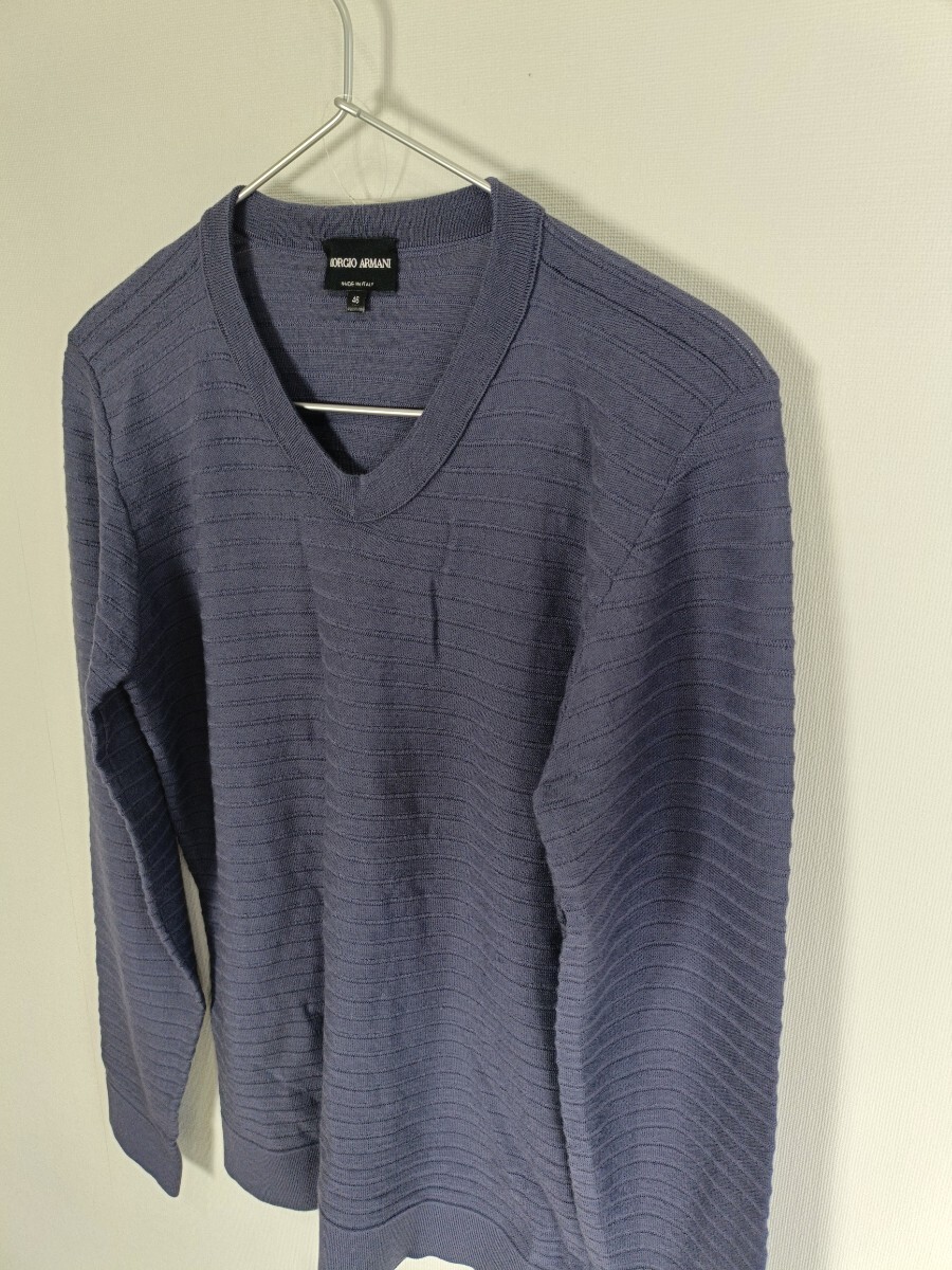 GIORGIO ARMANI ジョルジオアルマーニ ニット【サイズ46 M相当】【ボーダー】【Vネック】【カシミヤ混】【薄手】3000円スタート_画像2